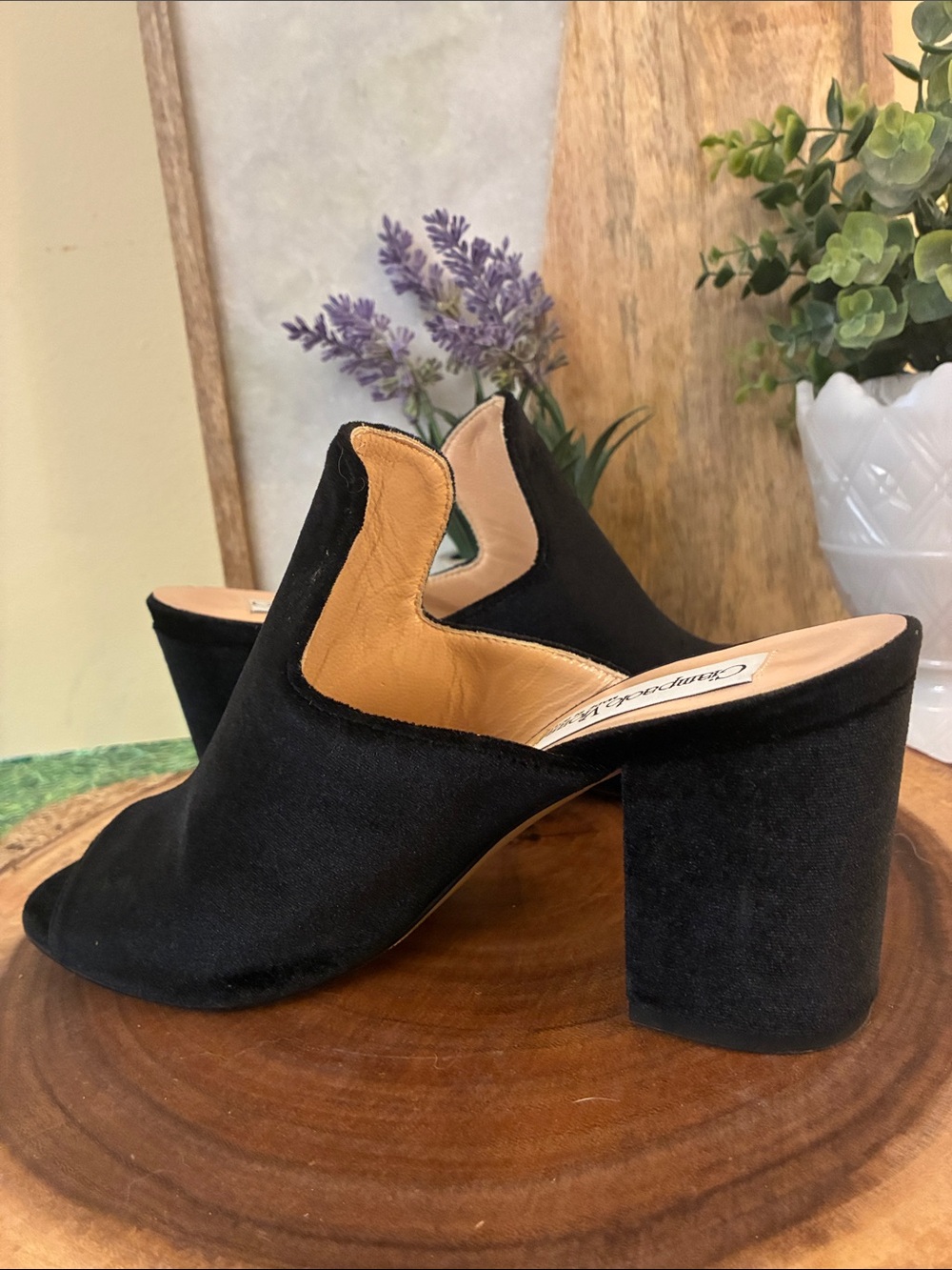 Giampaolo Viozzi, Velvet Black Suede Open-Toe Block Heel Mules - Picture 7 of 12
